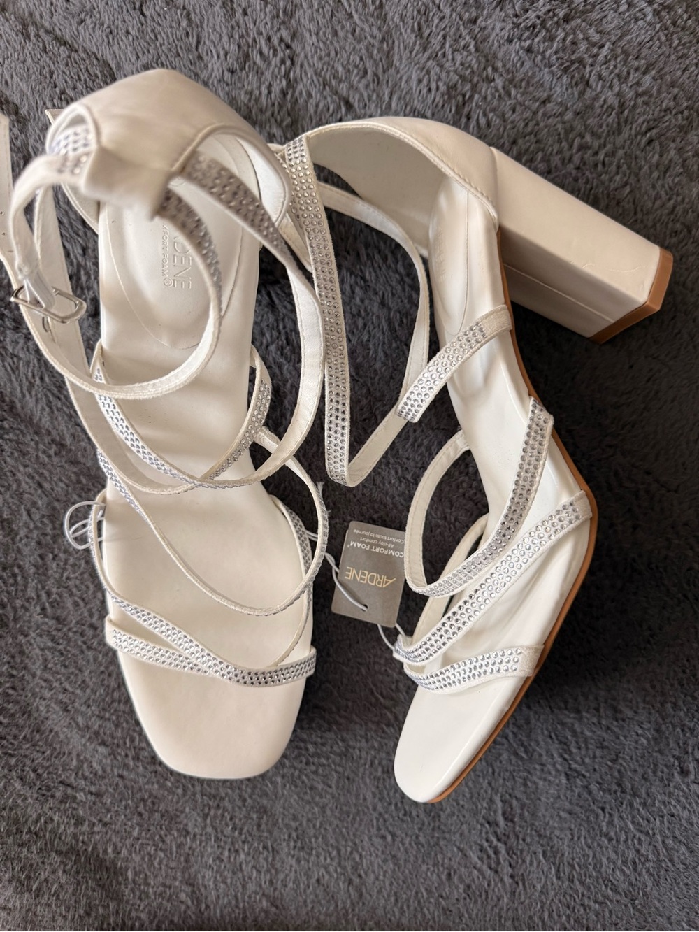 Ardene White Crystal-Strap Block Heel Sandals